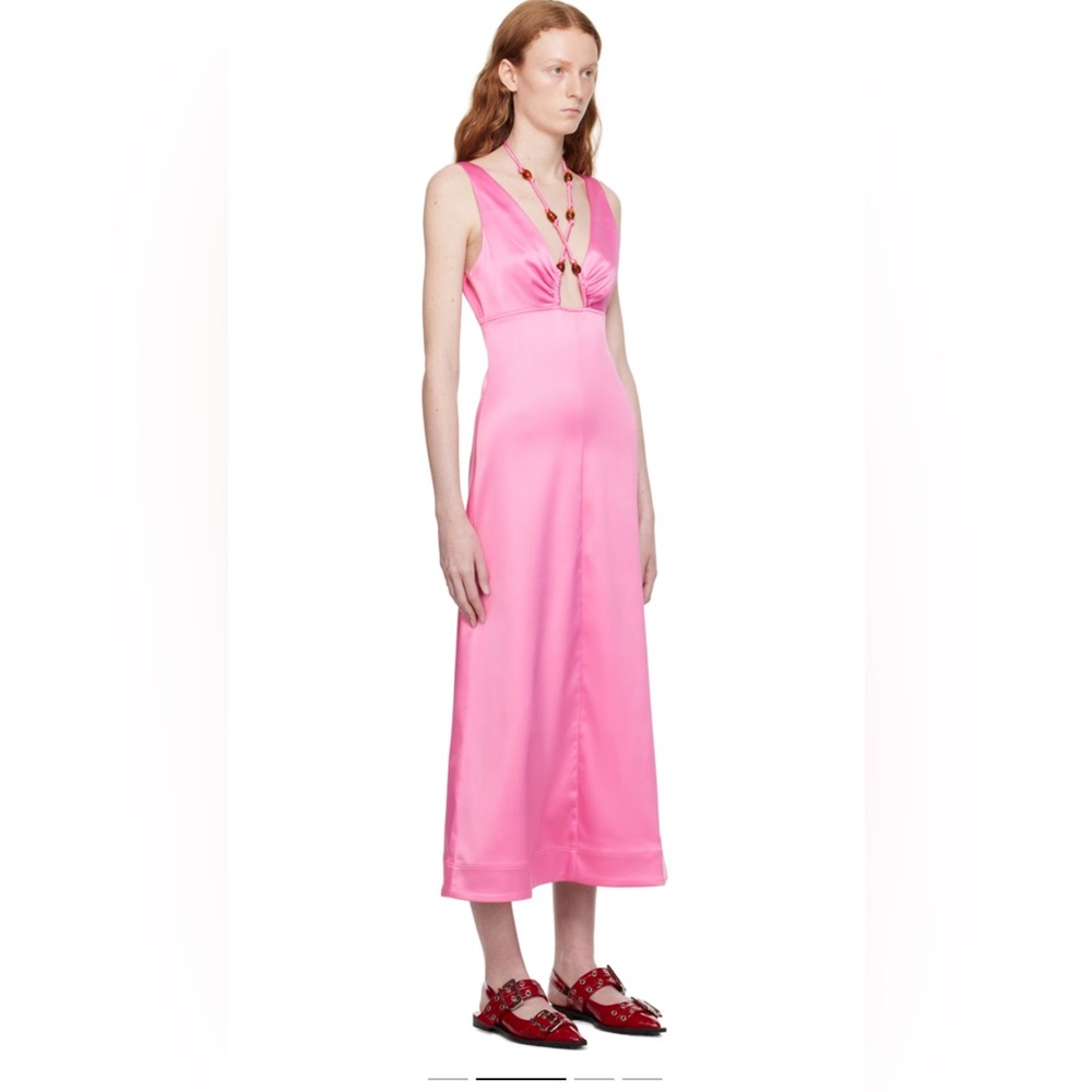 GANNI Double Satin Halter Neck Dress in Wild Orchid